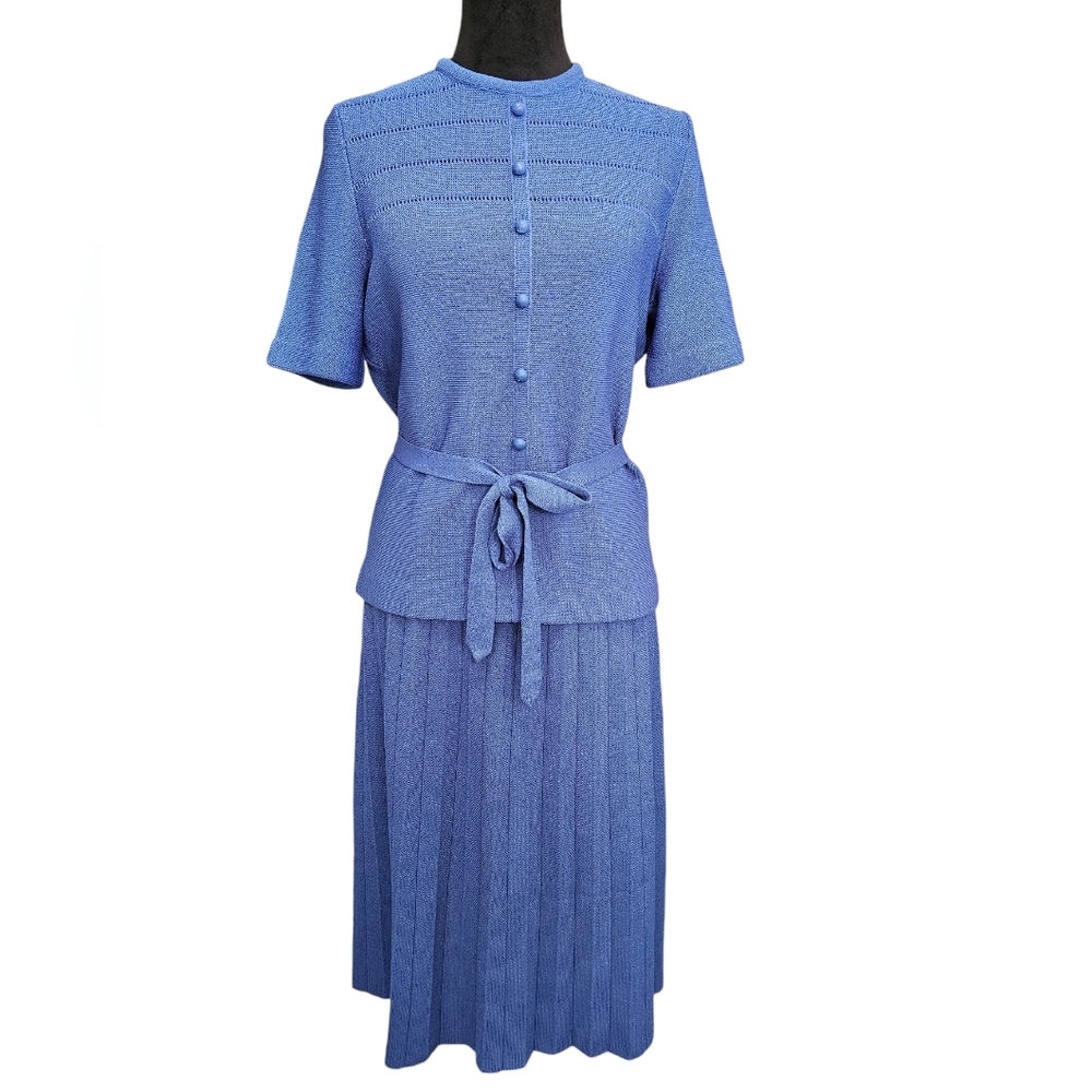 Vintage Kimberly 3-Piece Blue Dacron Skirt Suit Size 14 60s
